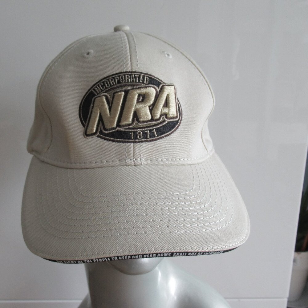 NRA Logo Baseball Cap Hat Adjustable Strap Cream and Black One size fits all